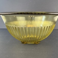 1940s-50s Federal Glass Amber Ribbed Mixing Bowl 11 5/8” Large Square Base. picture