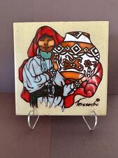 Vintage  Teissedre Signed Pottery Tile. Hand Painted. Native American Woman picture