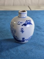 Vintage Chinese Blue & White Porcelain Snuff Bottle Landscape Red Export Wax Sea picture