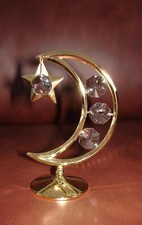 MOON & STAR~24K GOLD PLATED FIGURINE  ADORNED USING SWAROVSKI CRYSTAL ELEMENTS picture