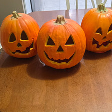 Set of 3 Orange Plastic Jack-o'-lantern Pumpkins Halloween Decorations picture