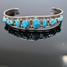 New Navajo Cuff by Ed Chee Kingman Turquoise & Sterling Silver 6