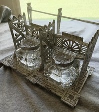 Antique Victorian Cast Iron Double Inkstand with Inkwells, Eastlake Late 1800s picture