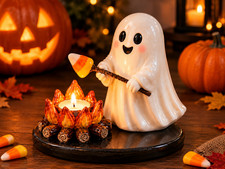 Halloween Ghost Candle Holder Resin Ghost Bonfire Décor Cute Ghost Bonfire picture