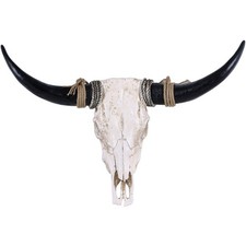 31-Inch Resin Longhorn-Inspired Cow Skull Wall Decor, Antique Bull Head Longhorn picture