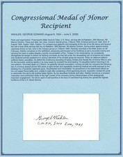 George Edward Wahlen d2009 signed autograph 3x5 cut US Navy WWII MOH Recipient picture