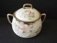 Antique Floral BAVARIA HAND PAINTED ROSES GOLD GERMAN COVERED BOWL Signed picture