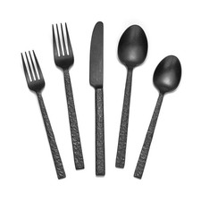 KINGSTONE 40 Pcs Black Hammered Silverware Set for 8, 18/10 Stainless Steel H... picture