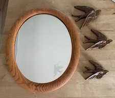 Vintage HOMCO Etched Swallow Mirror & Flying Bird Plaques Set MCM Faux Wood 4pc picture