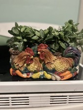 RARE Vintage Fitz & Floyd Coq Du Village Rooster 3 Herb Pots/Tray Planter *READ picture