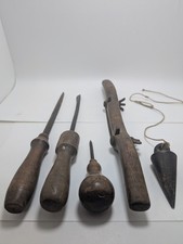 Antique Primitive Hand Tools Lot of 5 File Awl Plumb Bob Woodworking As Found picture