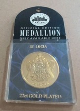 St Lucia 22ct Gold Plated Medallion The Tower Mint picture