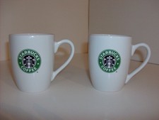 2 Starbucks Logo Classic White Ceramic Coffee Mugs Cups 2008 10.2oz picture