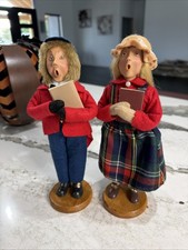 Vintage Christmas Caroler Figurine Byers Choice Look Alike Red Coat Holiday x 2 picture