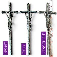 Vintage Catholic 4.5 inch Silver Tone Metal Crucifix Pendant Religious picture