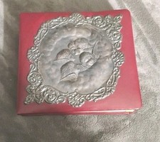 Vintage Sterling Cherubs Cover & Maroon Leather Photo Album, RARE STERLING picture