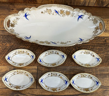 ANTIQUE NIPPON HAND PAINTED PORCELAN CELERY/RELISH DISH & SALT CELLARS LOT picture