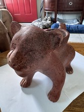 Mex Aztec Mayan Clay Figure Cat Flower or Candle Pot Vintage Approx 14/10/8” picture