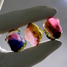 Nature's Wild Berries~ 3 PC Rare Watermelon Tourmaline Raw Gemmy Crystal Slices picture