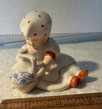 Vintage Zsolnay Pecs Hungary Porcelain Figurine Annuals Polka Dot Girl with Jug picture
