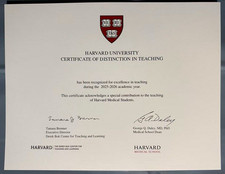 Harvard University Certificate of Distinction in Teaching 2025-2026 Signed picture