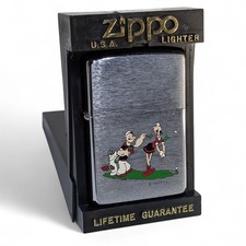 1994 Zippo Lighter Popeye & Olive Golfing Brushed New & Unfired - Vintage picture