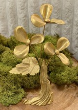 Vintage Gold-Tone Floral Sculpture With Wood Texture Botanic 6” Tabletop Decor picture