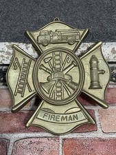 Vintage  Solid Brass Firefighter Plaque Fire Mark Sign Fire/Rescue picture