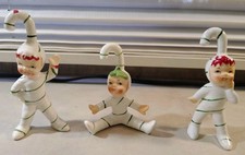 Vintage Geo Z Lefton Christmas Candy Cane Pixie Elf Figurines Set of 3 picture