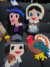 Vintage Melted Popcorn Plastic Thanksgiving Decorations Lot of 4 picture