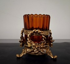 Vintage Gold Tone Floral Design Vanity Bathroom Cup Holder Hollywood Regency picture