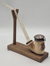Antique Meerschaum Tobacco Pipe Long Amber Stem Silver Tone Wind Cap Monogram picture