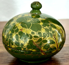 Vintage Kashmir Paper Mache Lacquer Green/Gold Handpainted Trinket Box India picture