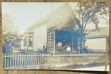 VTG 1910s AZO RPPC House with Family on Porch Picket Fence Real Photo Postcard picture