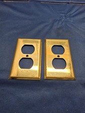 2 Vintage Brass Outlet Cover Plates  Duplex Receptacle Wall Plates picture
