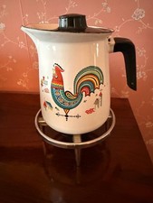 Vintage Berggren Rooster Enamel Coffee Pot Rooster Sweden Folk Art with Warmer picture