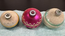 Lot 3 Shiny Brite Mica Glitter Stripe Mercury Glass Christmas Ornaments Stencil picture