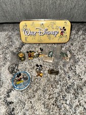 Lot Of 7 Disney Pins 1 Keychain And 1 Small Store Tin picture