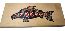 Vintage Natural Wood Fish Storage Treasure Box Folk Art Hand Painted Rectangular picture