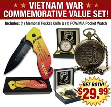 Vietnam War Veteran Pocket Knife & POW MIA Pocket Watch Commemorative Gift Set picture