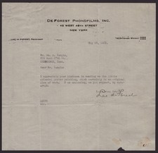 LEE DE FOREST - TYPED LETTER SIGNED picture