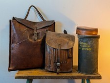 RARE WWII Vintage German M35 Leather Map Case & Leather Pilot Nav Satchel picture