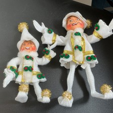 Annalee dolls pair Elegant 8” + 7” white Christmas Figurines handmade picture
