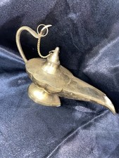 Vintage Brass Aladdin Genie Lamp Decor Middle Eastern Style Trinket Shelf Decor picture