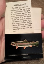 NEW OS Vtg Wm Spear Design Steelhead Salmon Enamel Pin Brooch Alaska Rare 1980s picture