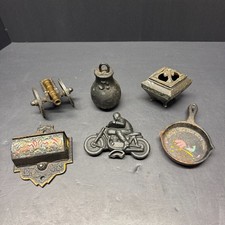 Vintage Cast Iron Miniatures Lot Cannon Match Holder Skillet Motorcycle Weight picture