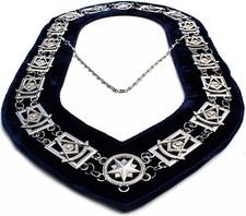 Masonic Collar PAST MASTER SILVER METAL CHAIN DARK BLUE VELVET picture