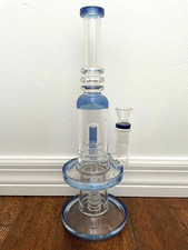 13.5” Premium Glass Water Pipe Two Tier Blue Shower Percs 18mm picture