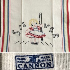 Vintage CANNON Hand Embroidered Kitchen Dish Tea Towel Silver Girl picture
