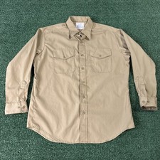 Vintage US Navy Creighton Uniform Long Sleeve Khaki Military Shirt XL 17-17 1/2 picture